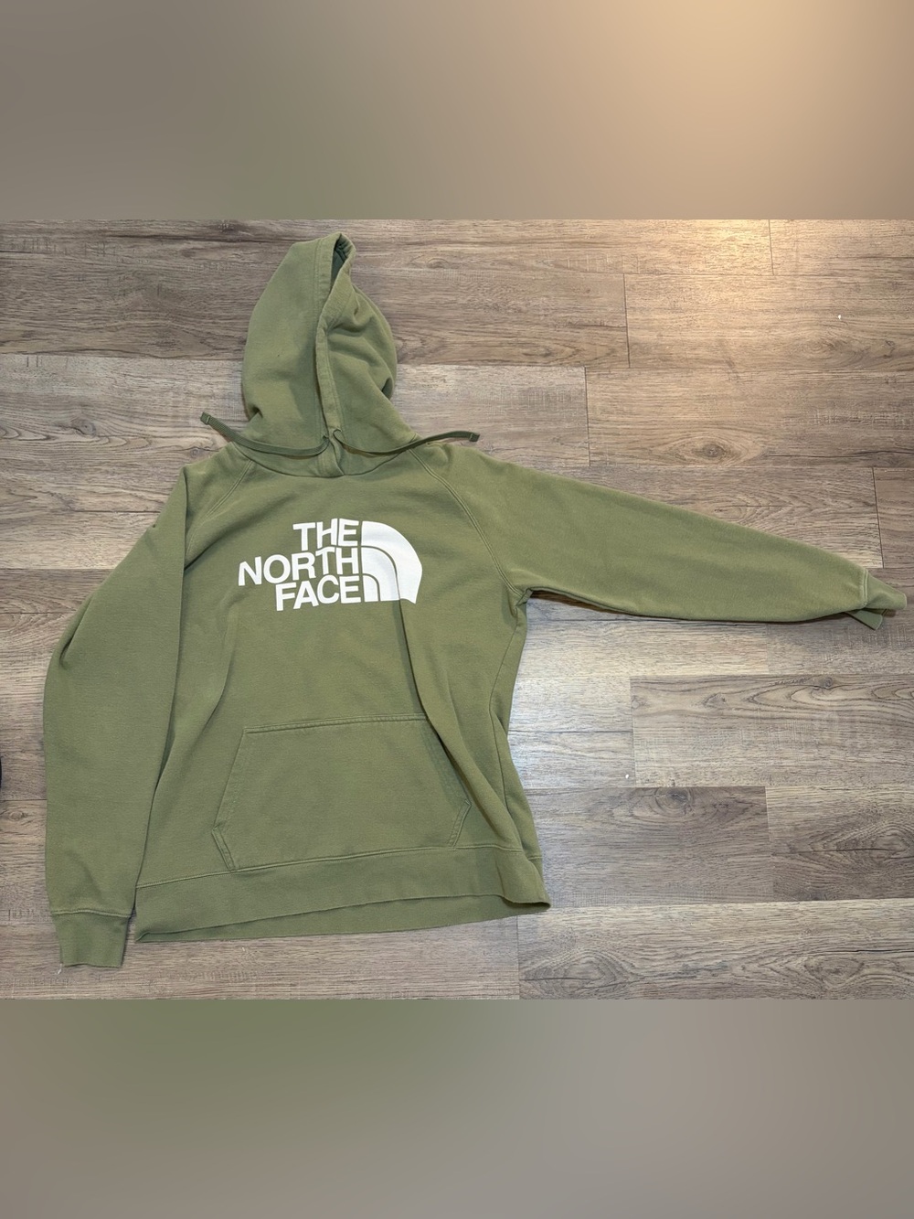The North Face Olive Hoodie with White Logo Tag
